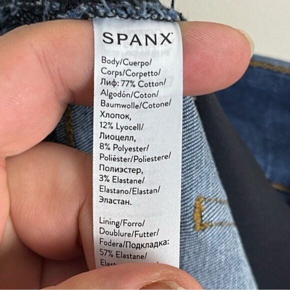 SPANX DISTRESSED SKINNY JEAN tummy control shaping pull on medium wash Small - Picture 10 of 13